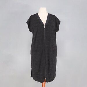 STAN HERMAN Black Textured Zip Front Robe Size L